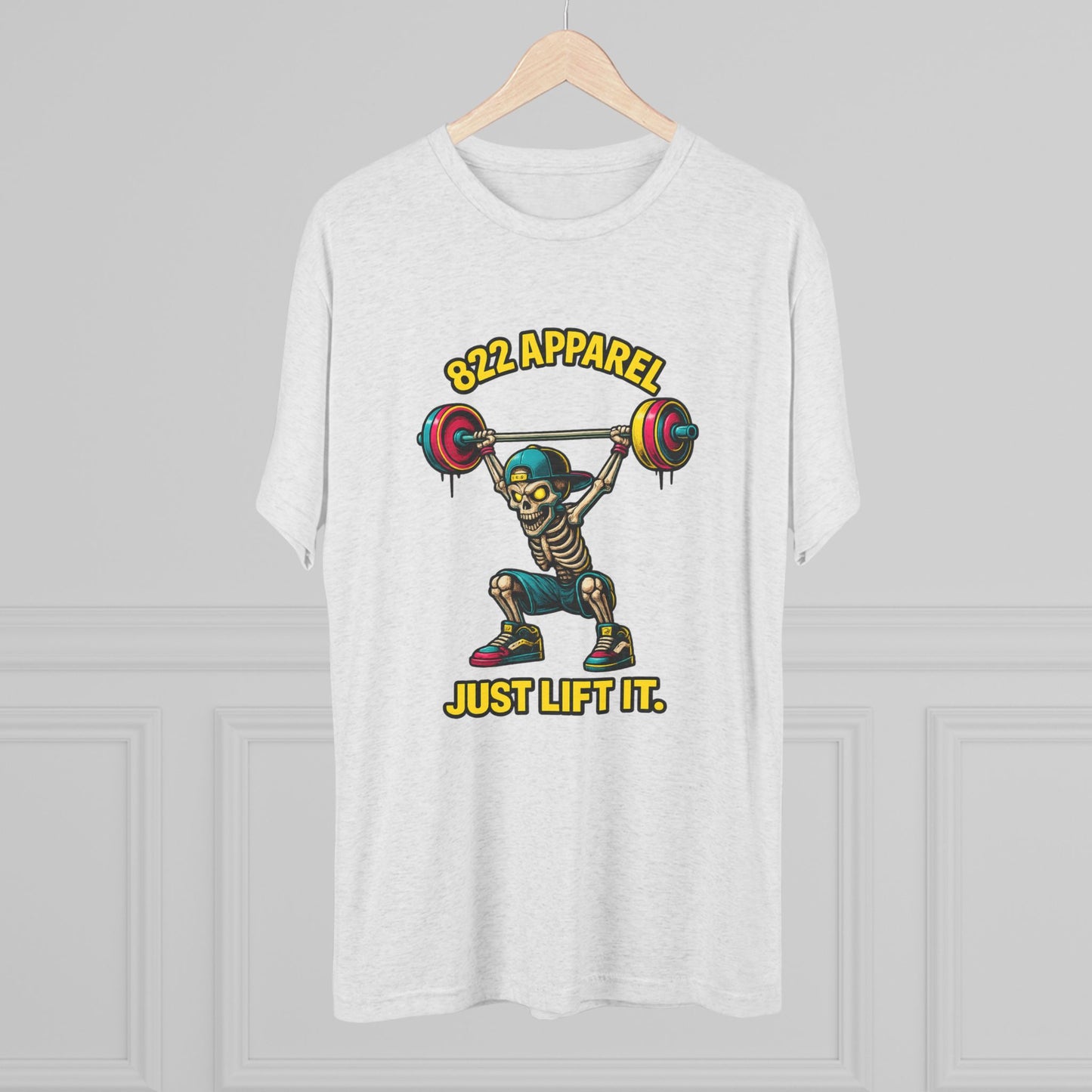 Weightlifting Skeleton T-Shirt — "822 Apparel" Just Lift It Gym Tee