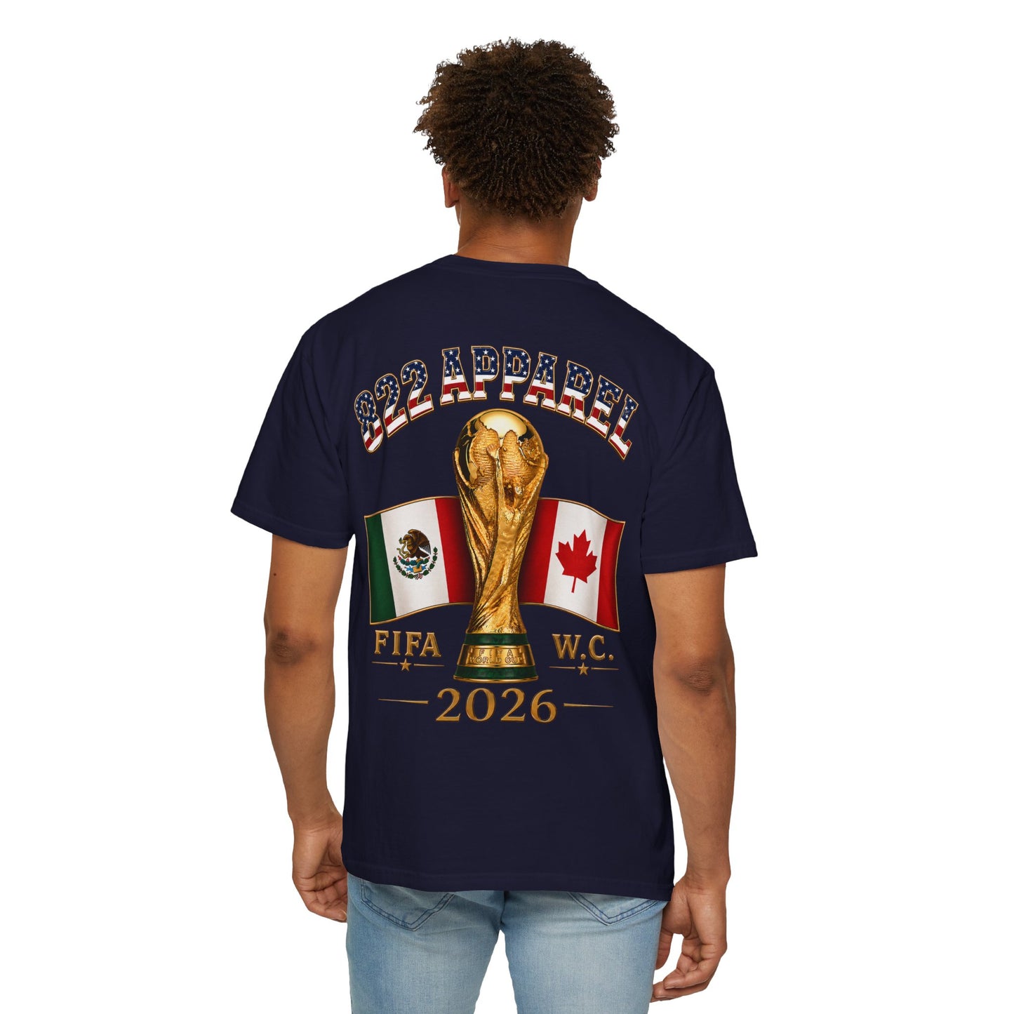 Soccer World Cup 2026 T-Shirt — FIFA WC Gold Trophy with USA, Mexico & Canada Flags