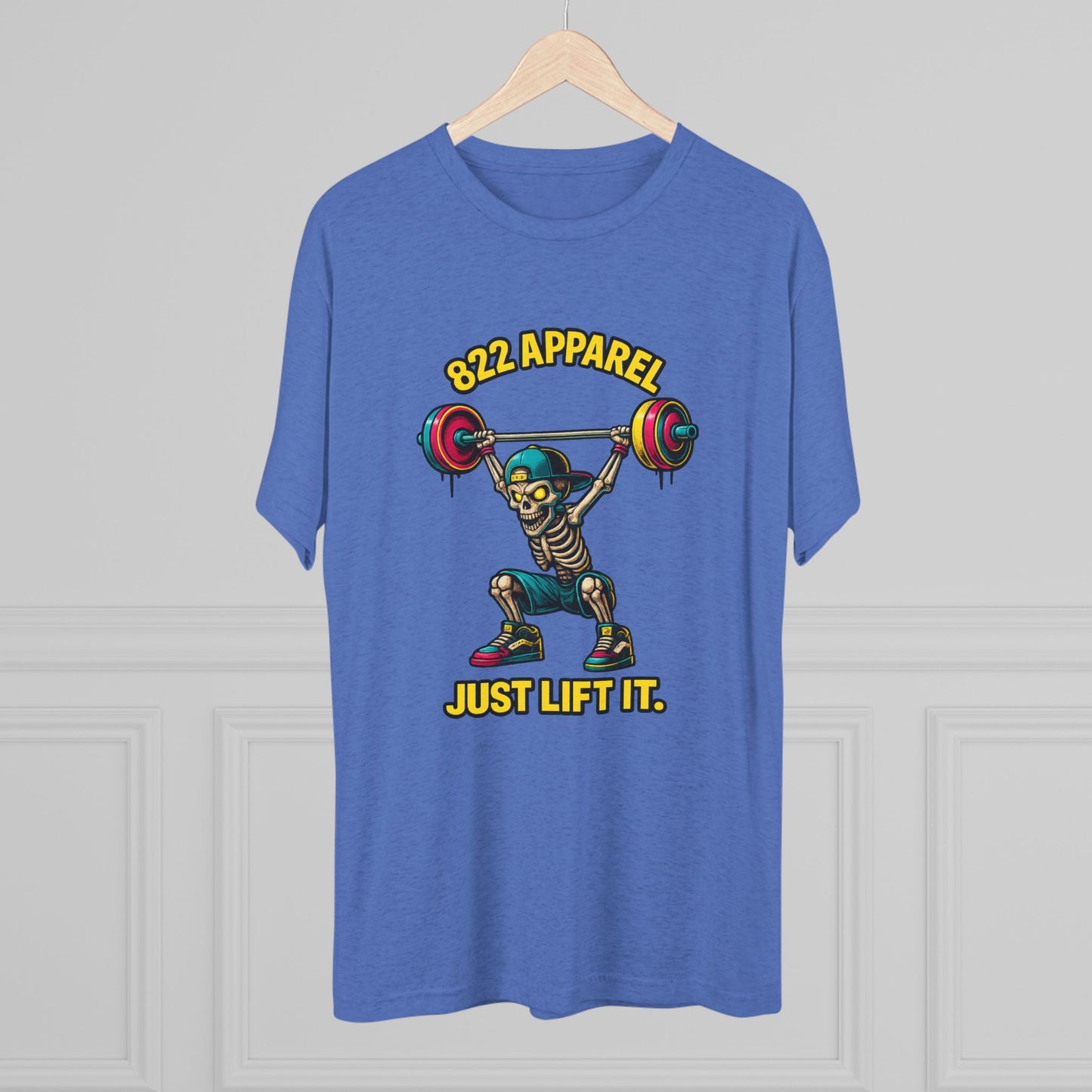 Weightlifting Skeleton T-Shirt — "822 Apparel" Just Lift It Gym Tee