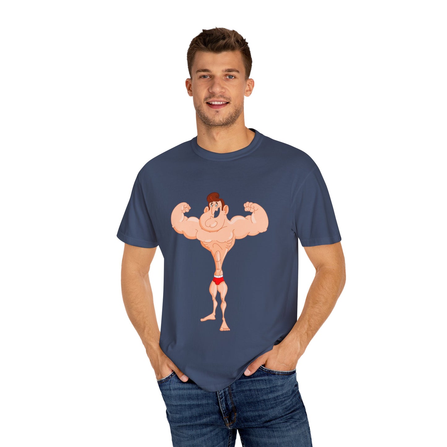 Fun Cartoon Muscle Man T-Shirt - Unisex Garment-Dyed Tee