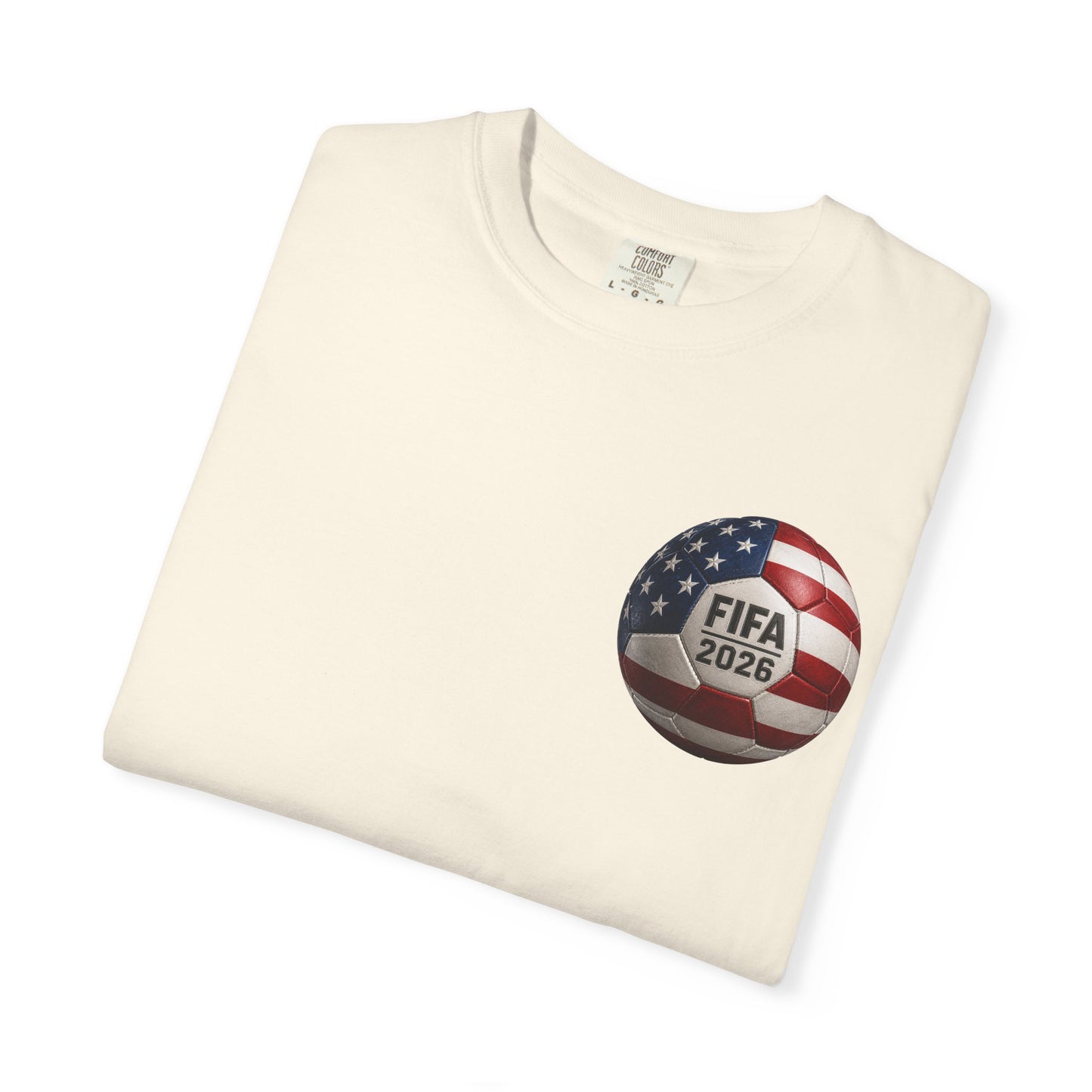 FIFA 2026 World Cup Soccer T-Shirt — USA/Mexico/Canada Flags & Trophy