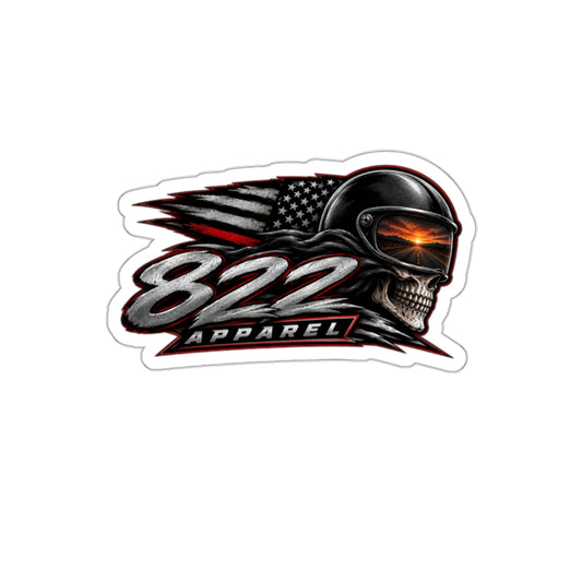822 Apparel Skull Helmet Die-Cut Sticker — Biker American Flag Decal