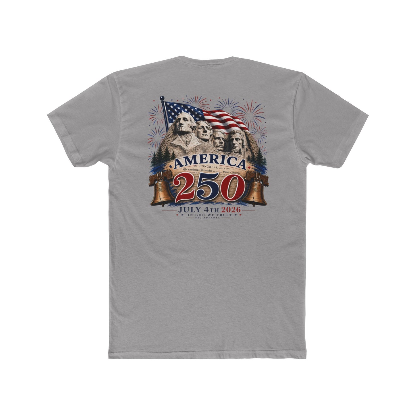 America 250 T-Shirt — July 4th 2026 Celebration Tee with Flag, Mount Rushmore & Liberty Bells