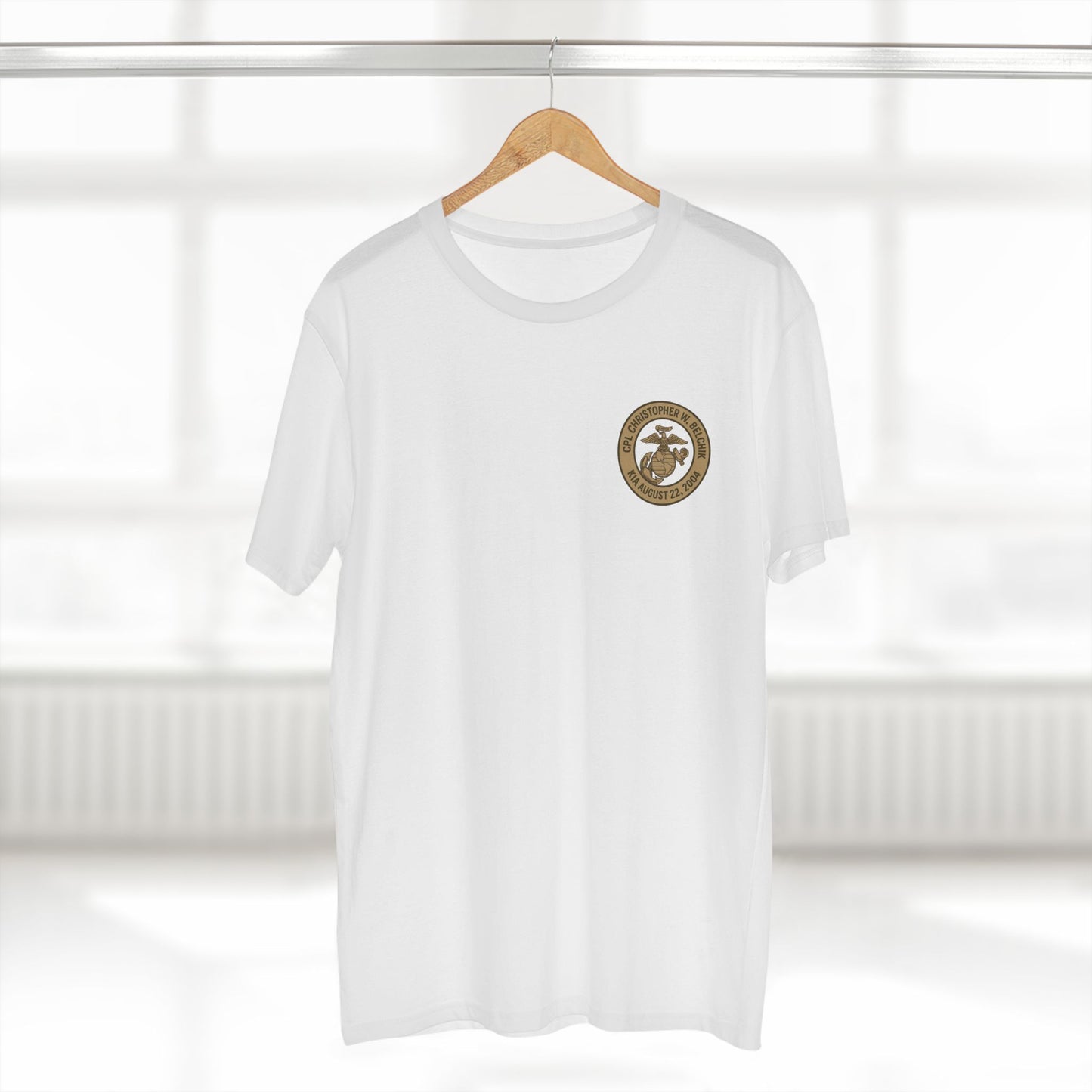 Memorial Motorcycle Tee — "In Memory of CPL Christopher W. Belchik, Iraq 2004"