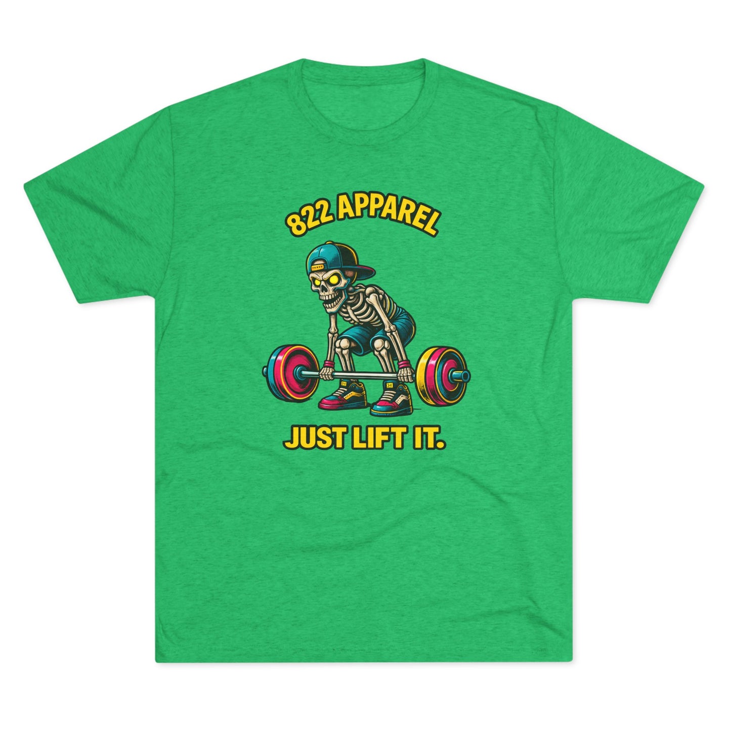 Weightlifting Skeleton Tee — "822 Apparel" Just Lift It Gym Shirt