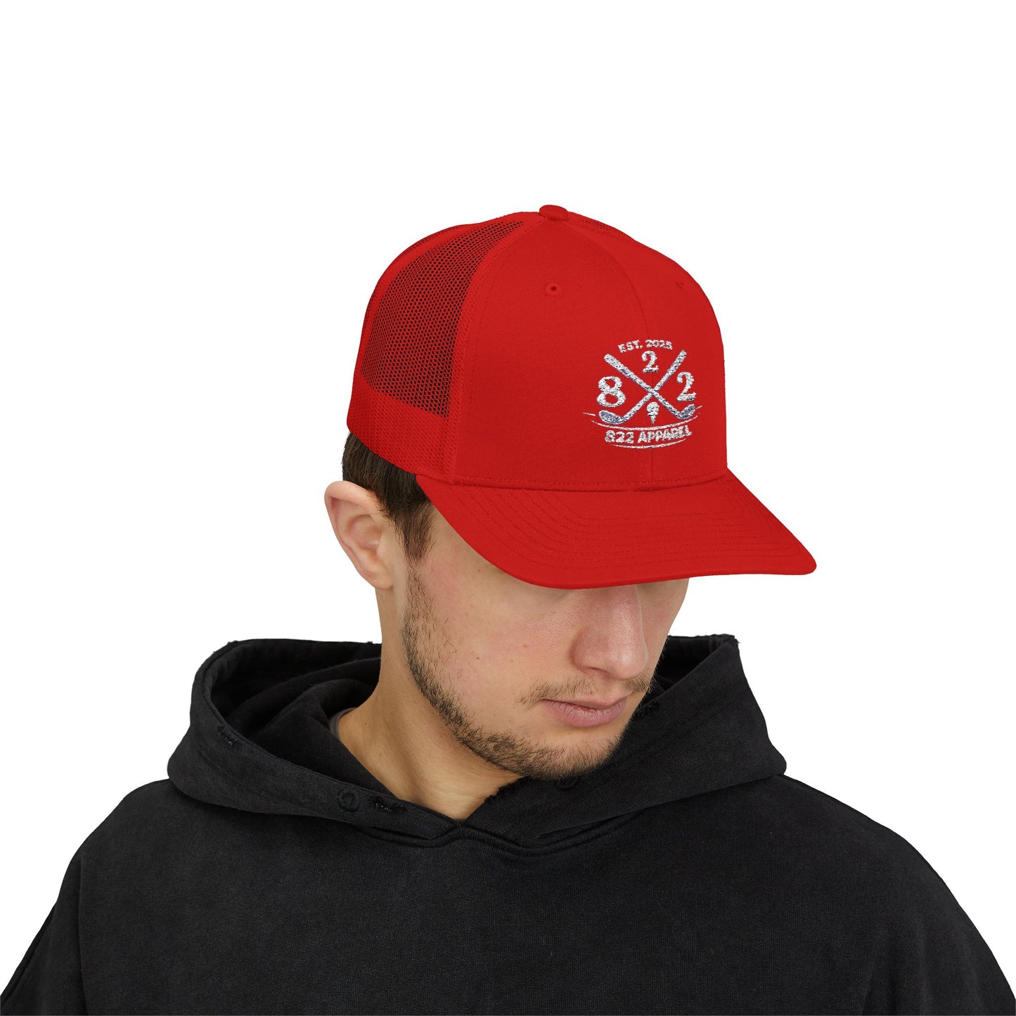 822 Trucker Hat with Crossed Oars Logo — 822 Apparel Snapback Cap