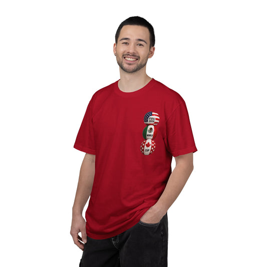 Soccer World Cup 2026 T-Shirt — FIFA WC Gold Trophy with USA, Mexico & Canada Flags