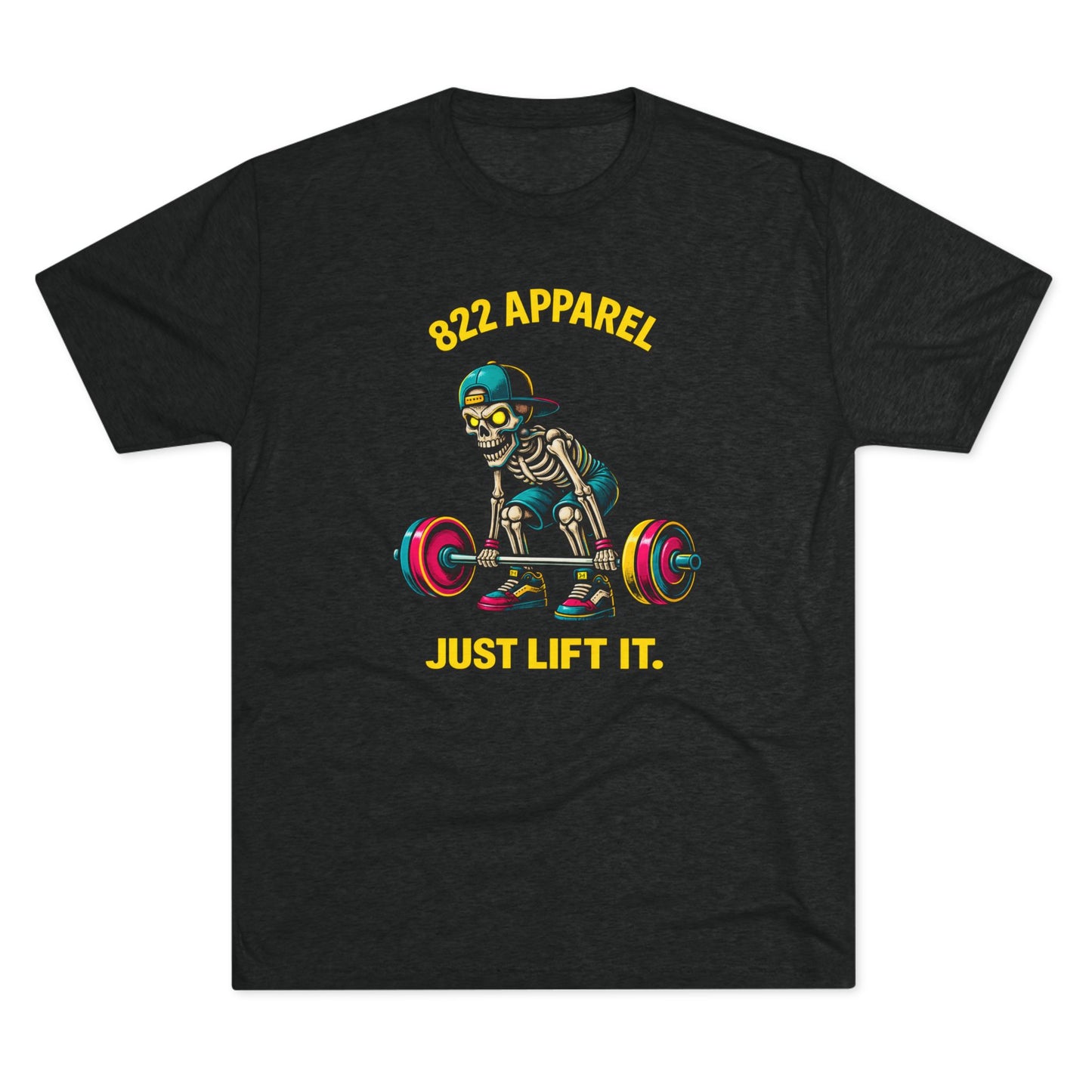 Weightlifting Skeleton Tee — "822 Apparel" Just Lift It Gym Shirt