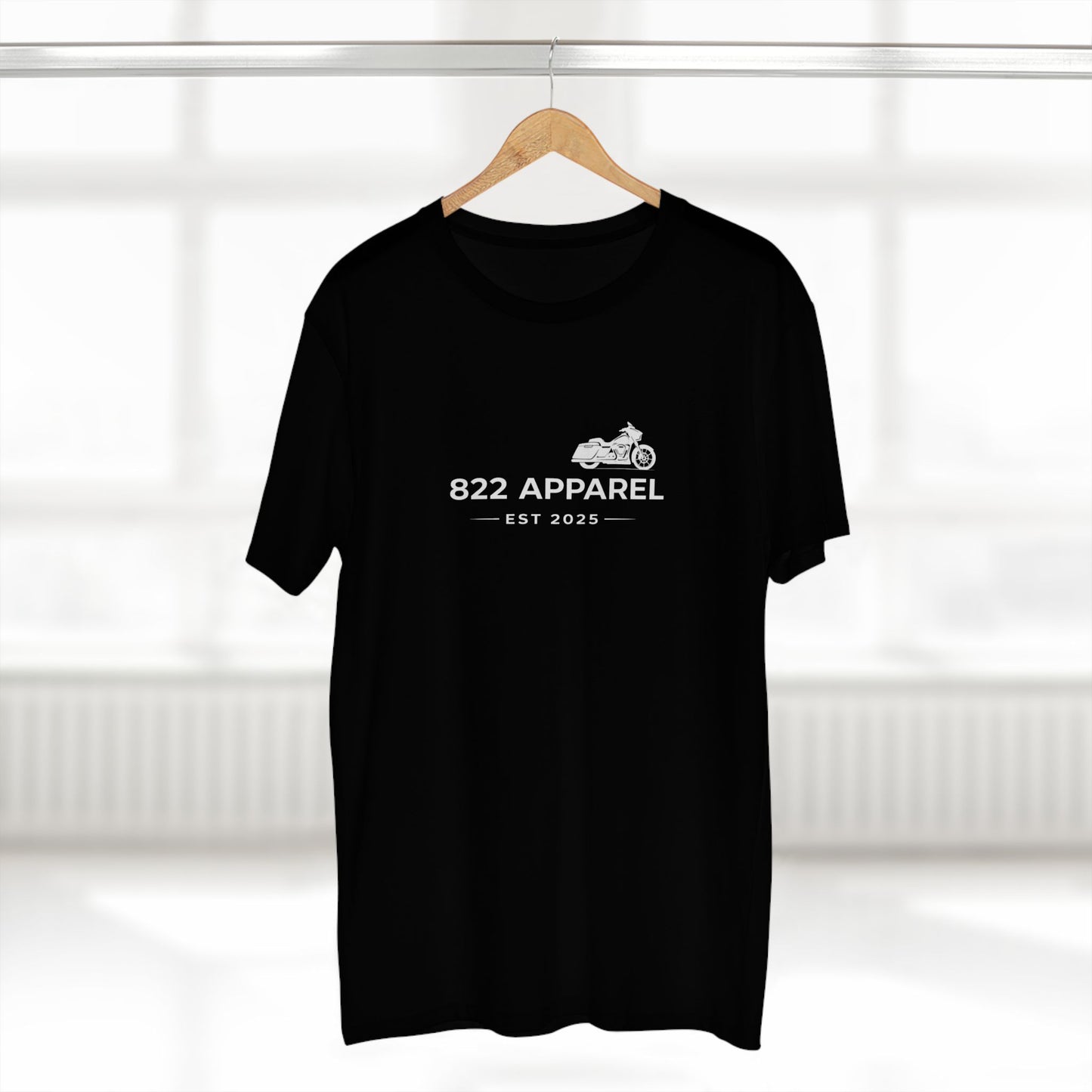 Motorcycle Logo Tee — "822 Apparel EST 2025" Classic Black T-Shirt