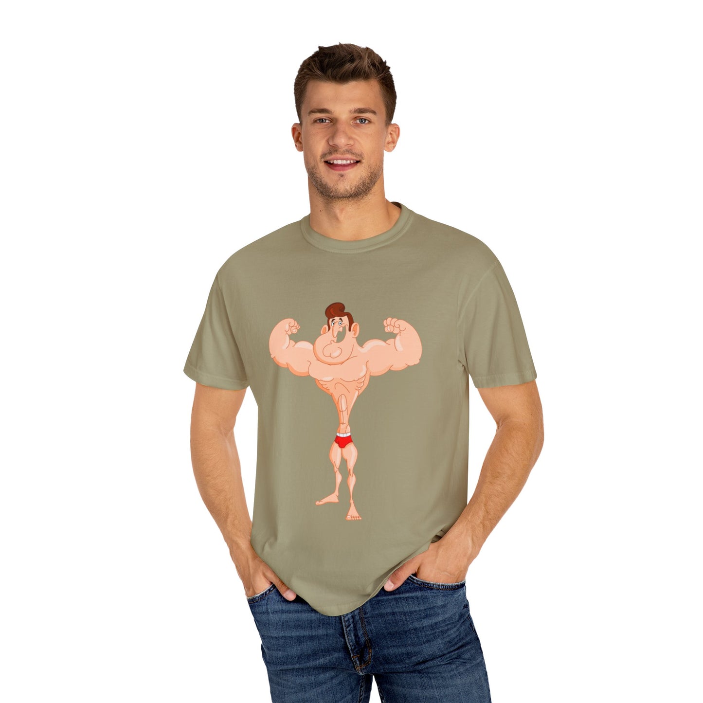 Fun Cartoon Muscle Man T-Shirt - Unisex Garment-Dyed Tee