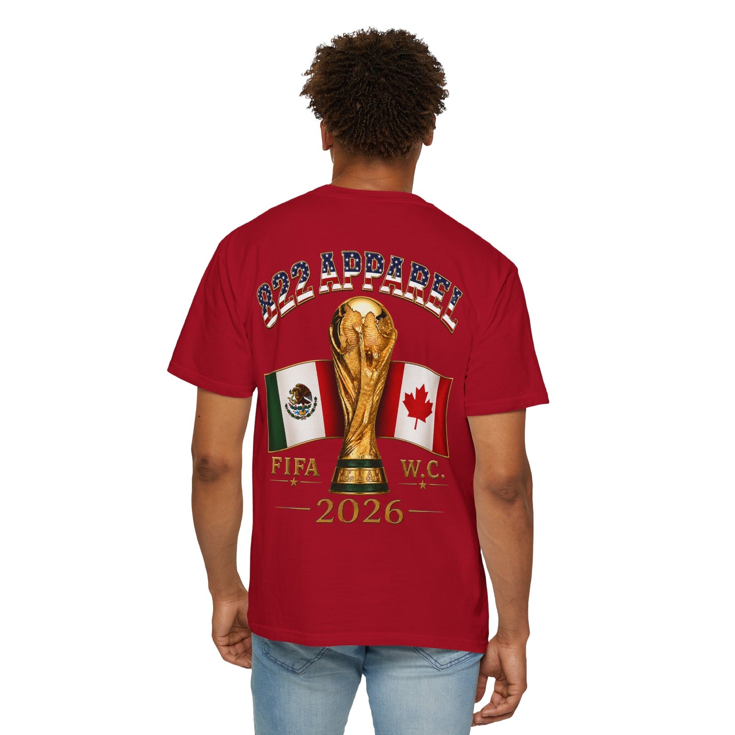 Soccer World Cup 2026 T-Shirt — FIFA WC Gold Trophy with USA, Mexico & Canada Flags