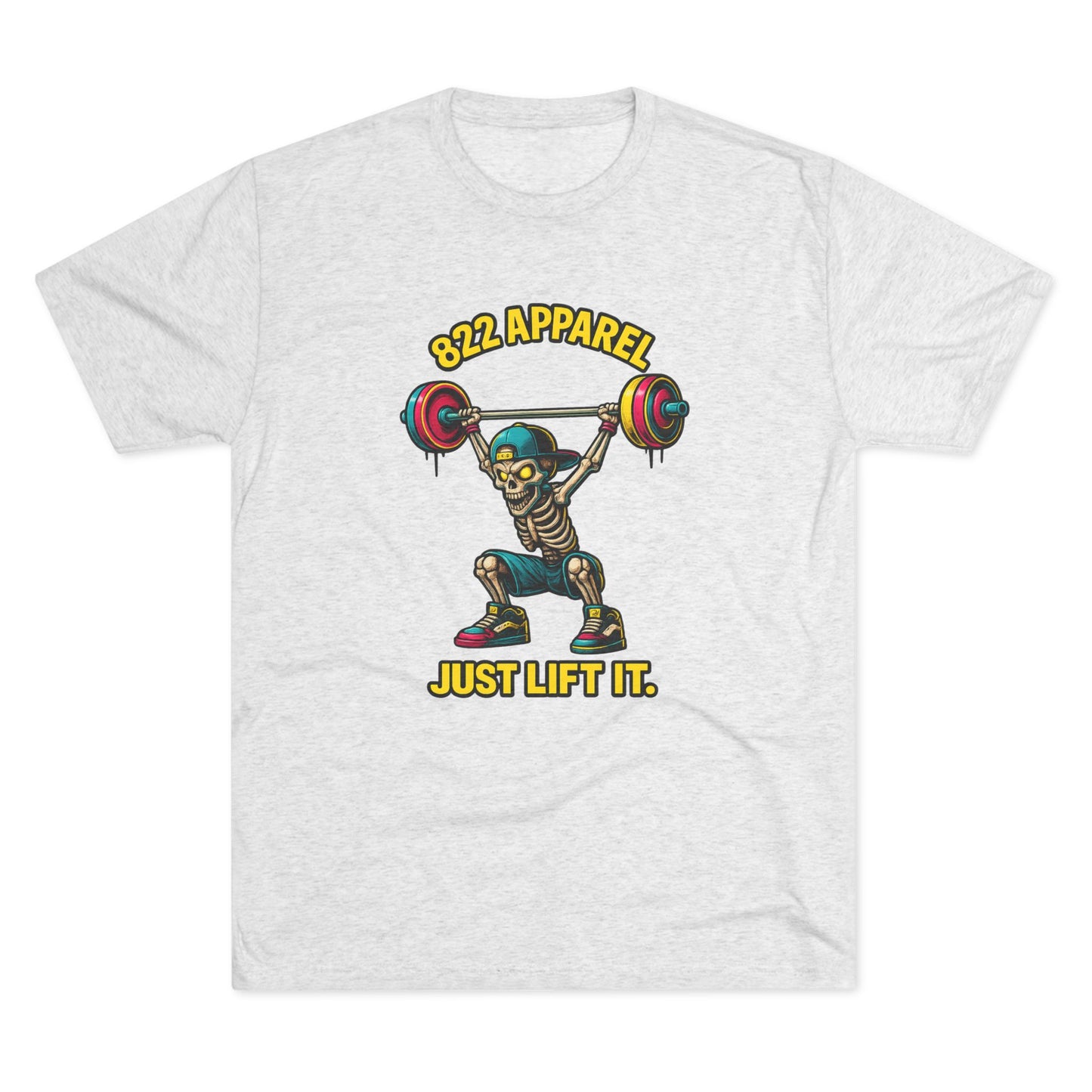 Weightlifting Skeleton T-Shirt — "822 Apparel" Just Lift It Gym Tee