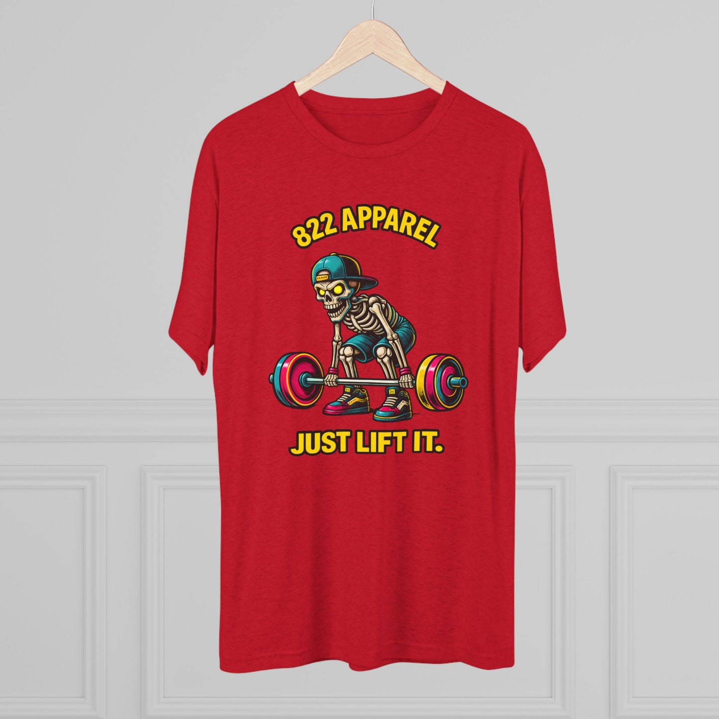 Weightlifting Skeleton Tee — "822 Apparel" Just Lift It Gym Shirt