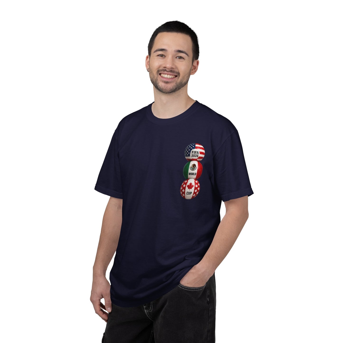 Soccer World Cup 2026 T-Shirt — FIFA WC Gold Trophy with USA, Mexico & Canada Flags