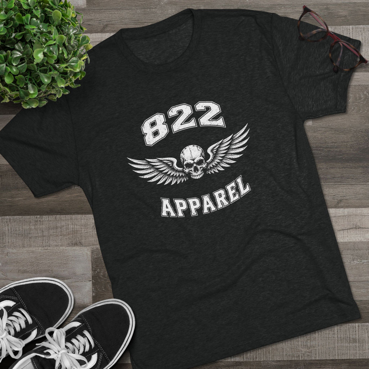 822 Apparel Skull Wings T-Shirt — Vintage Biker Graphic Tee