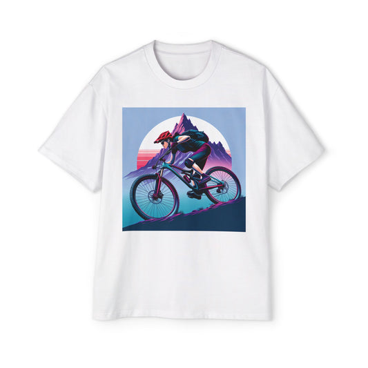 Men's Heavy Oversized Tee - Mountain Biker Graphic T-Shirt for Adventurers