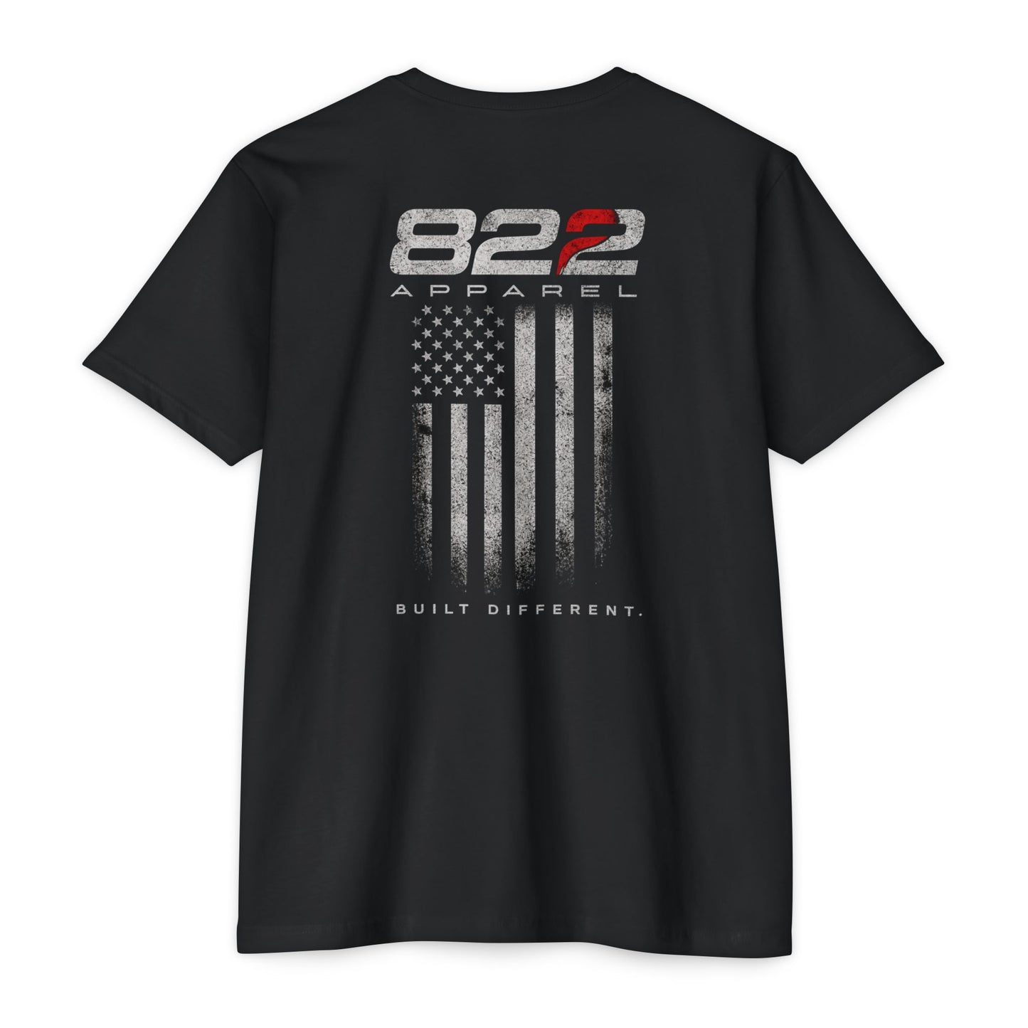 822 Apparel 'Built Different' T-Shirt — Distressed Flag Graphic Tee
