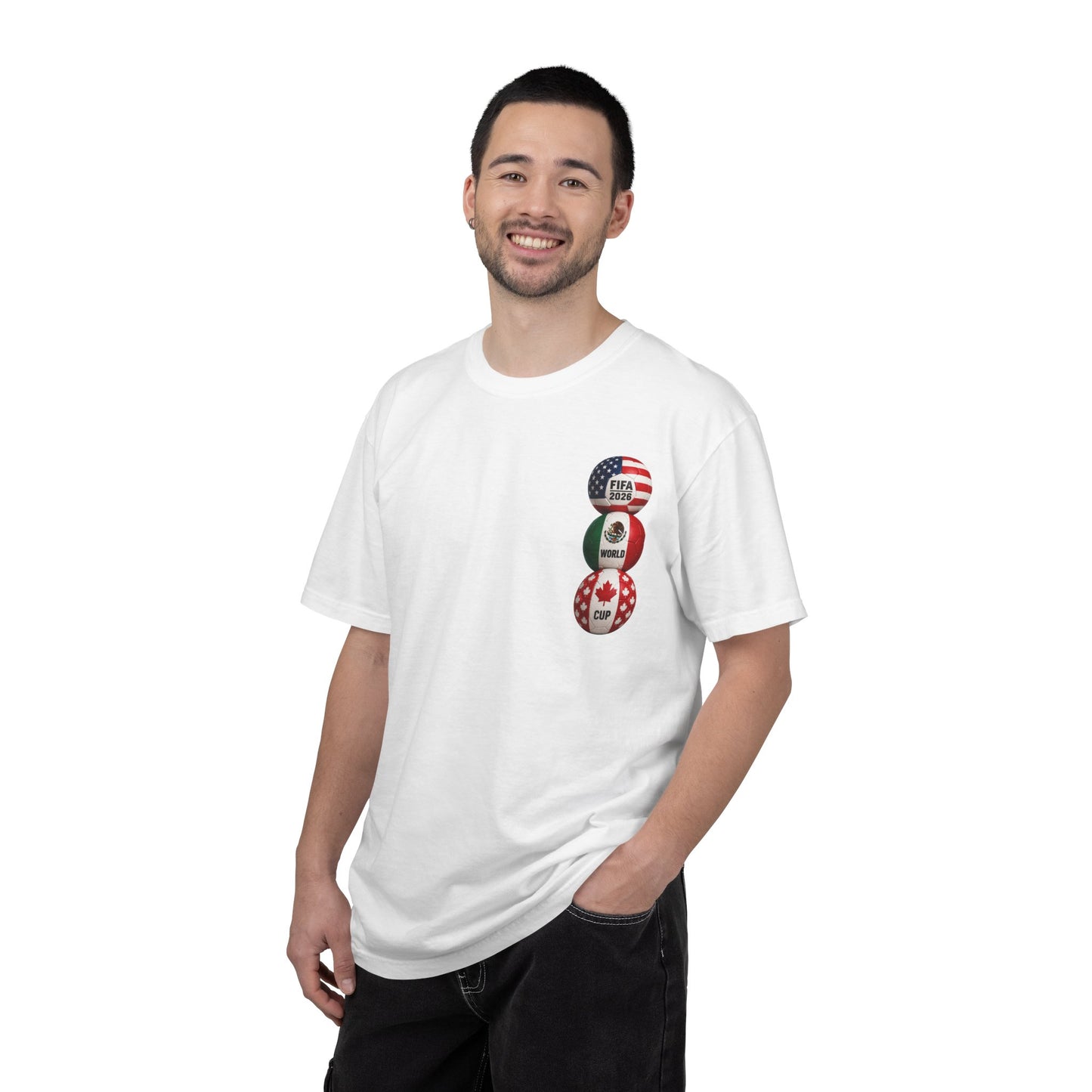 Soccer World Cup 2026 T-Shirt — FIFA WC Gold Trophy with USA, Mexico & Canada Flags