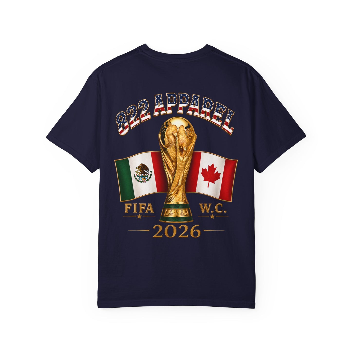 World Cup 2026 T-Shirt – FIFA Trophy with Mexico & Canada Flags