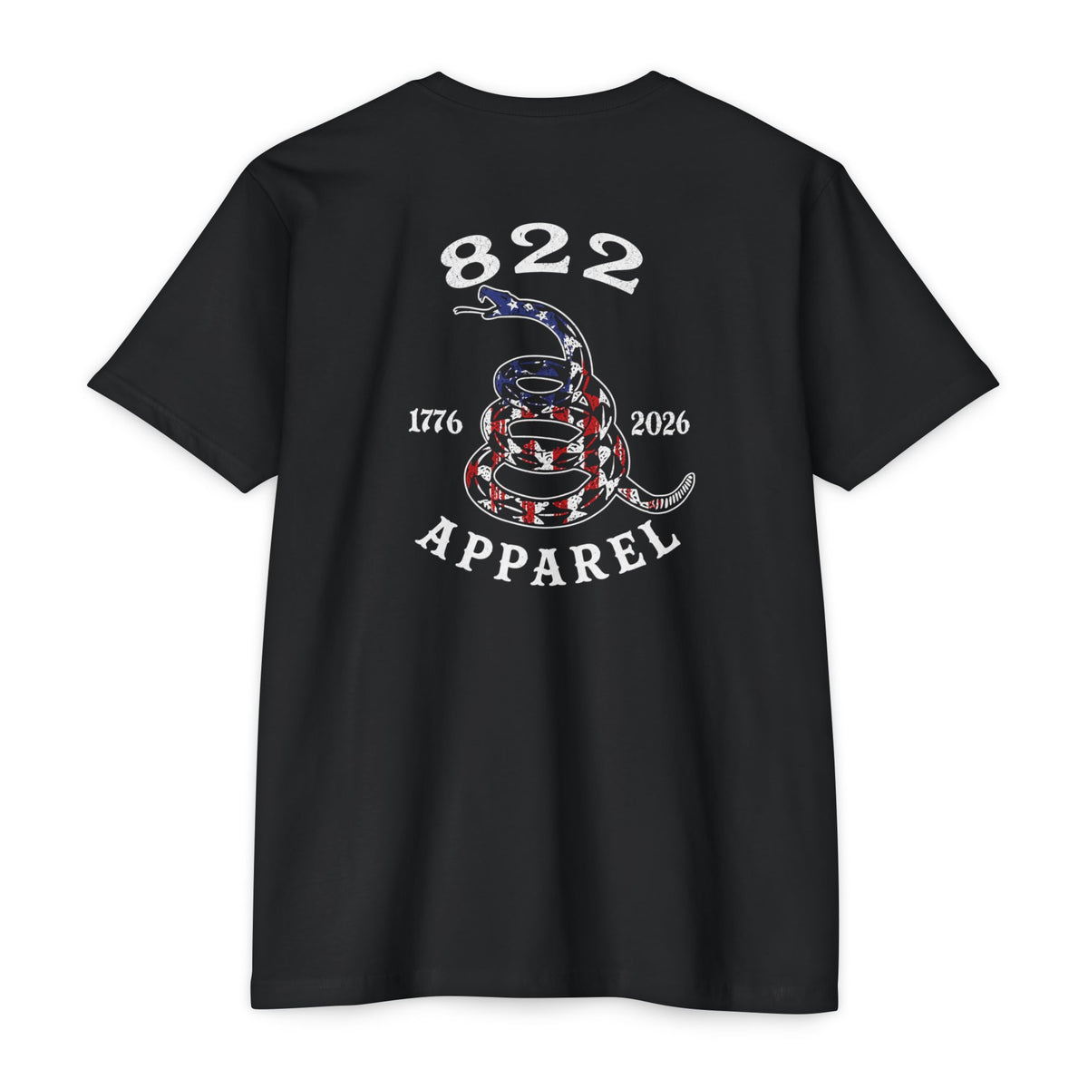 822 Apparel Gadsden Flag Snake T-Shirt — Patriotic 1776–2026 Graphic Tee