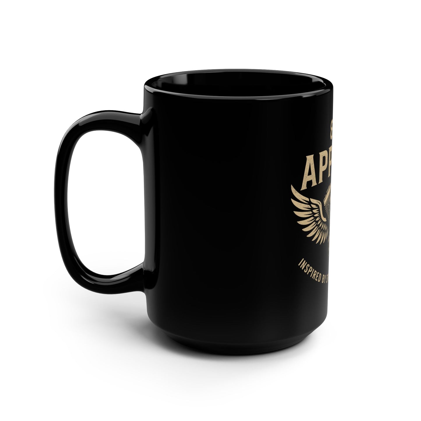 Motorcycle Enthusiast Mug - 15oz Black Coffee Cup with Vintage Wings Design