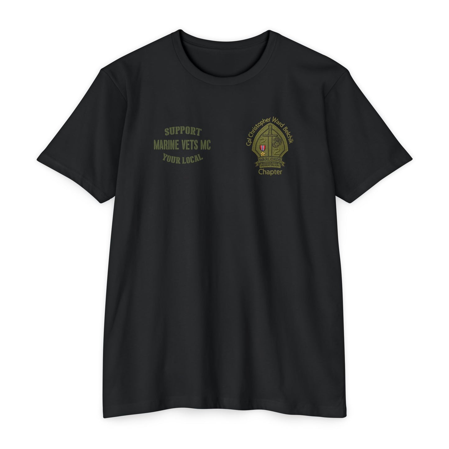 Military Support T-Shirt — "Support Marine Vets All Tours" with Chapter Emblem