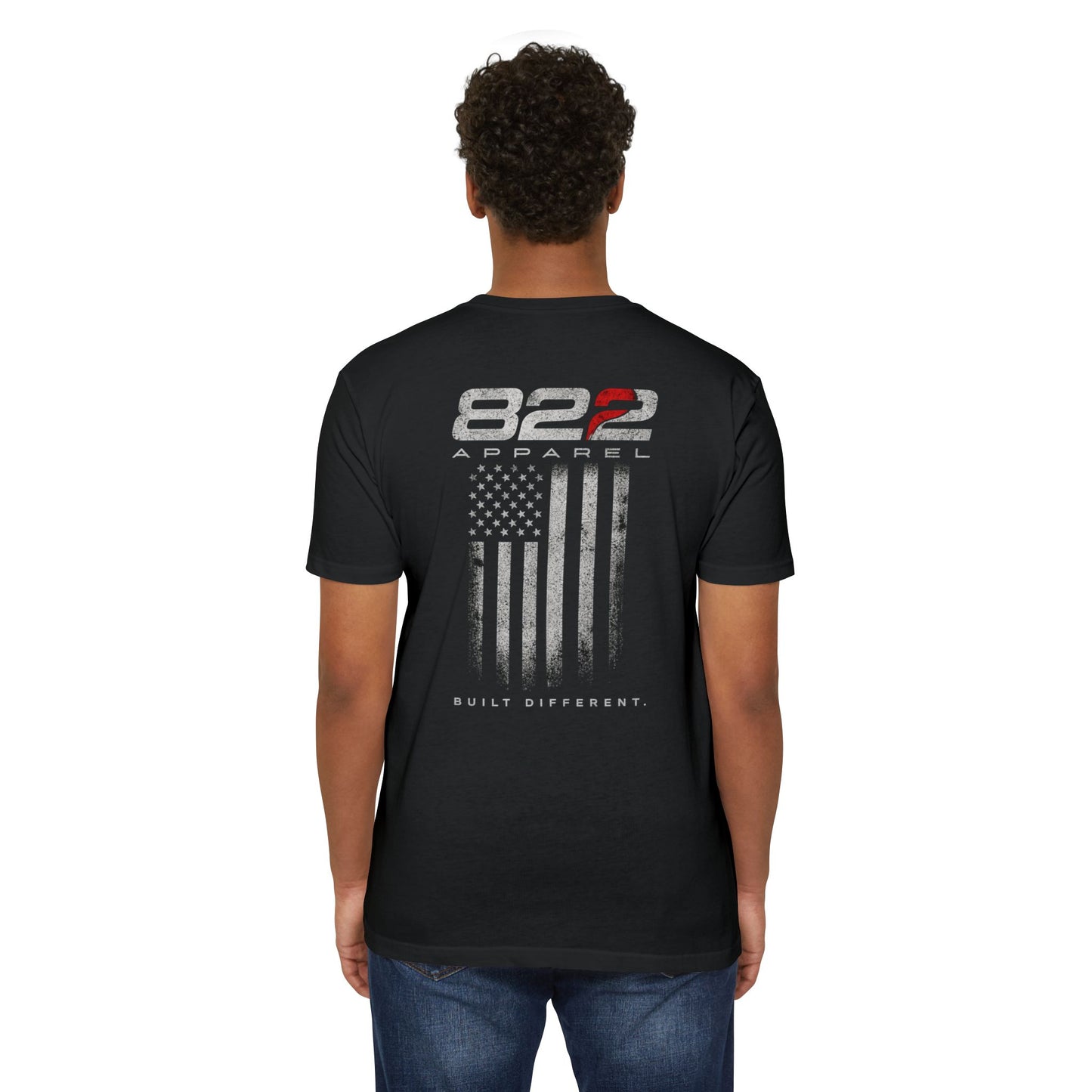 822 Apparel 'Built Different' T-Shirt — Distressed Flag Graphic Tee