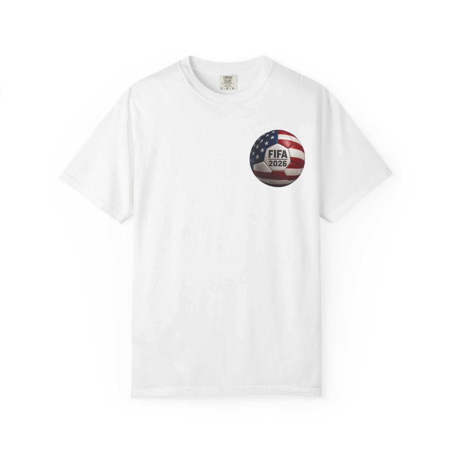 FIFA 2026 World Cup Soccer T-Shirt — USA/Mexico/Canada Flags & Trophy