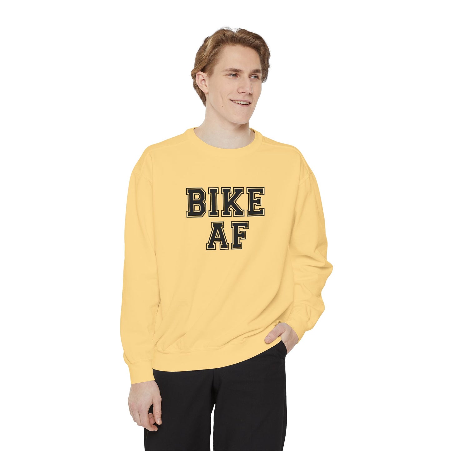 Bike AF Unisex Garment-Dyed Sweatshirt, Comfortable Cycling Sweatshirt, Gift for Cyclists, Trendy Activewear, Perfect for Biking Enthusiasts