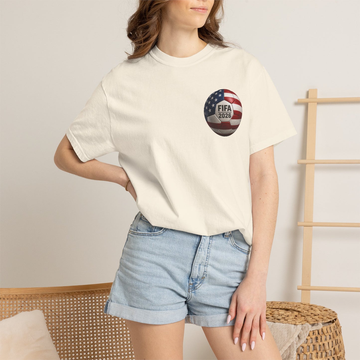 FIFA 2026 World Cup Soccer T-Shirt — USA/Mexico/Canada Flags & Trophy
