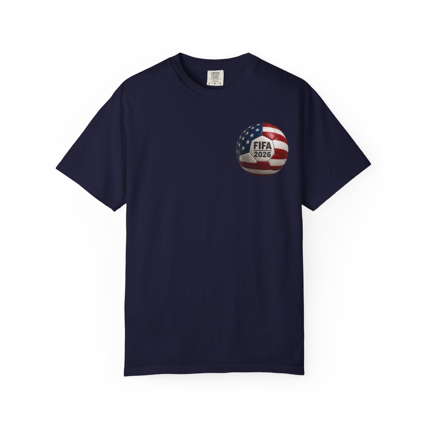 FIFA 2026 World Cup Soccer T-Shirt — USA/Mexico/Canada Flags & Trophy