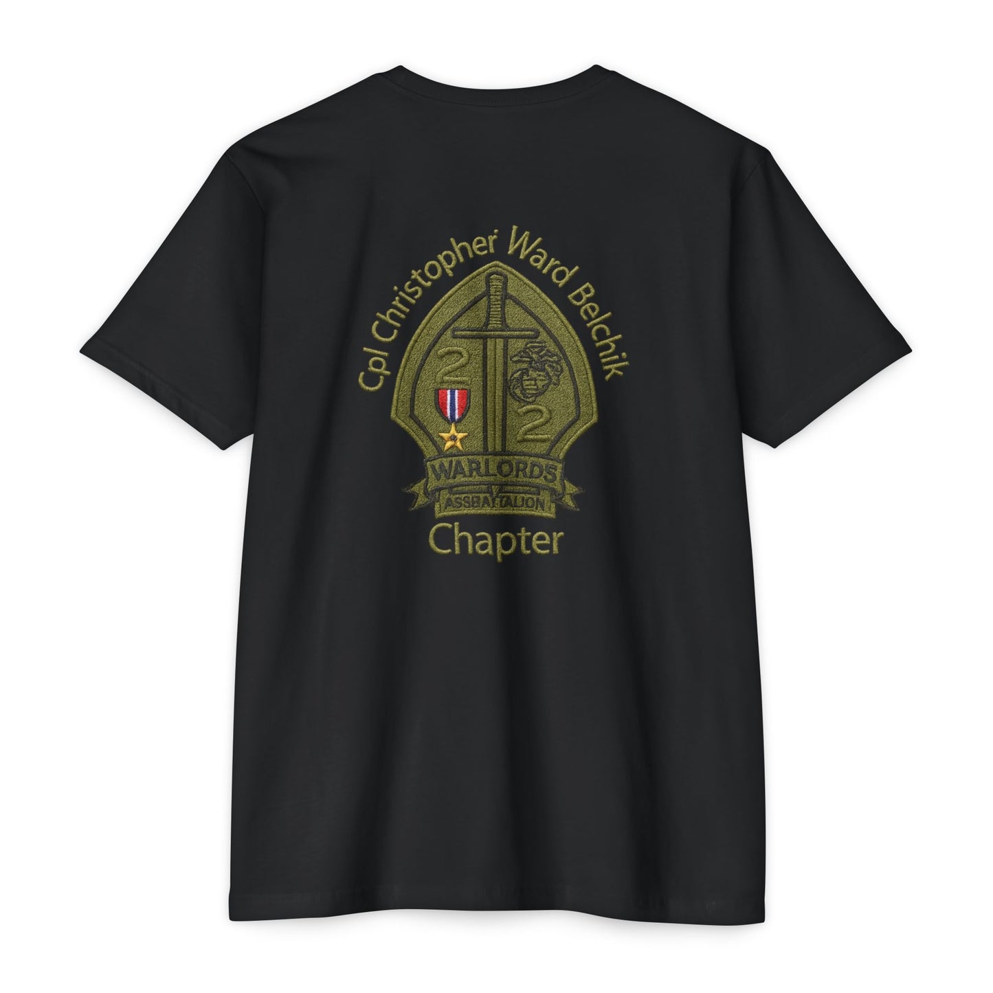 Military Support T-Shirt — "Support Marine Vets All Tours" with Chapter Emblem