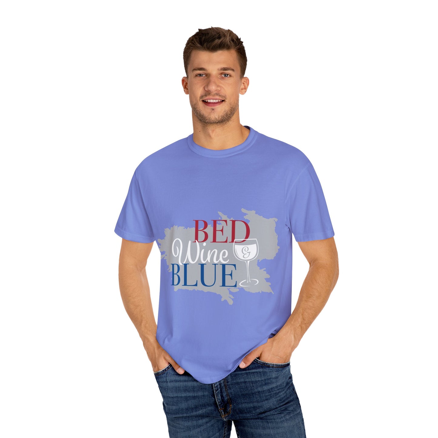 Funny Wine Lover T-Shirt - "Bed, Wine & Blue" Unisex Tee