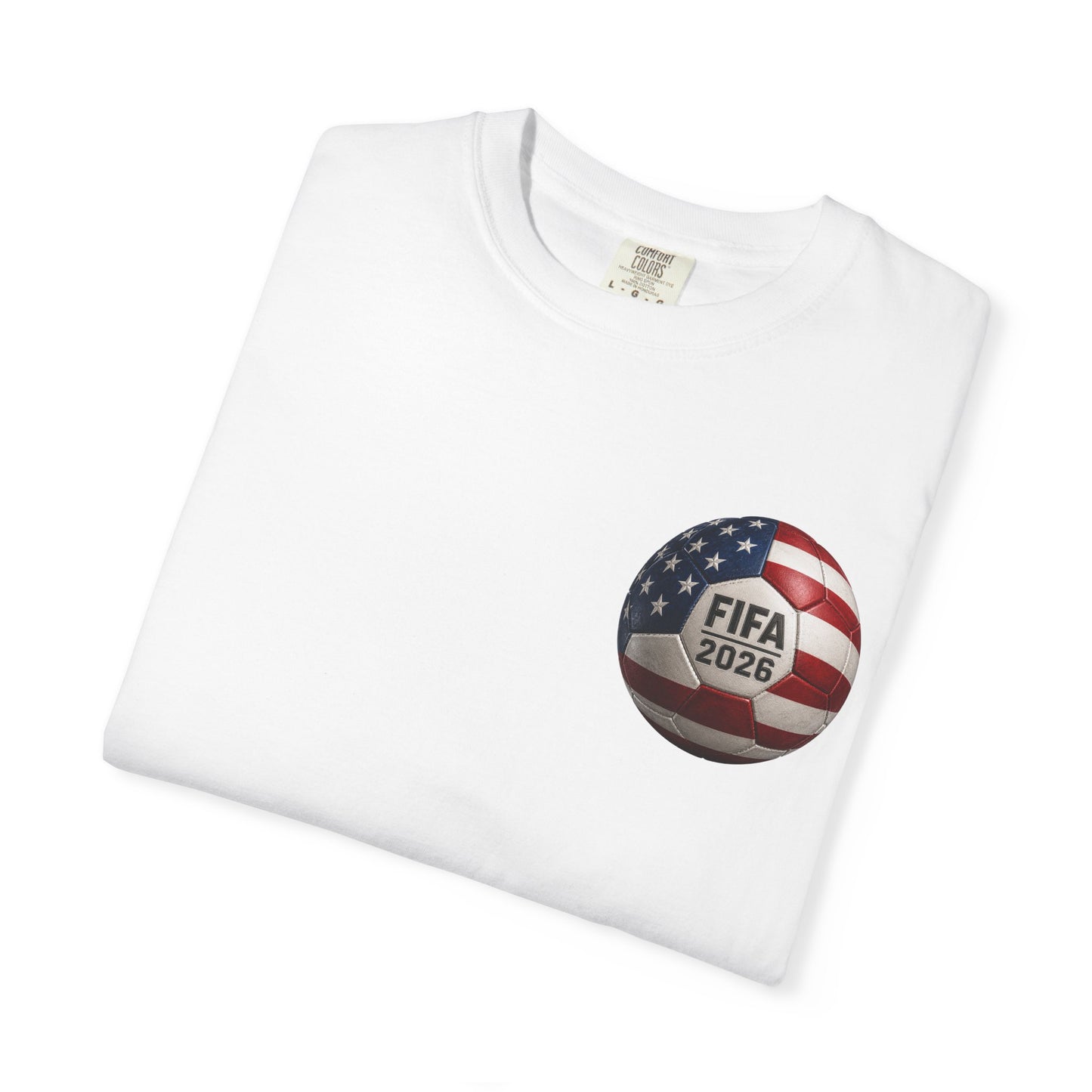 FIFA 2026 World Cup Soccer T-Shirt — USA/Mexico/Canada Flags & Trophy