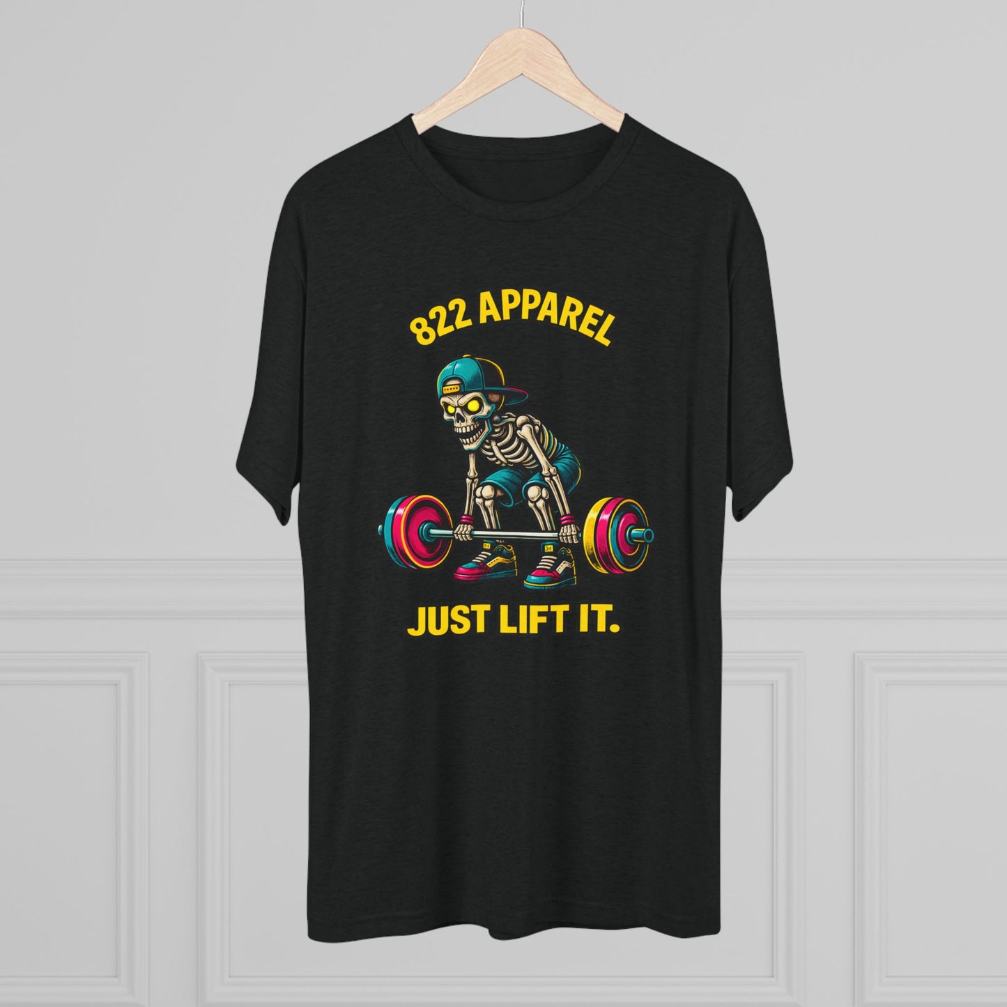 Weightlifting Skeleton Tee — "822 Apparel" Just Lift It Gym Shirt