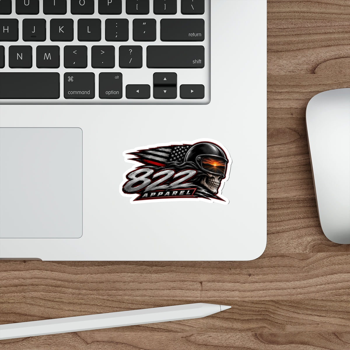 822 Apparel Skull Helmet Die-Cut Sticker — Biker American Flag Decal