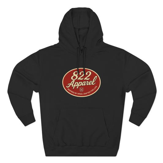 Cozy Three-Panel Fleece Hoodie with Retro 822 Apparel Design