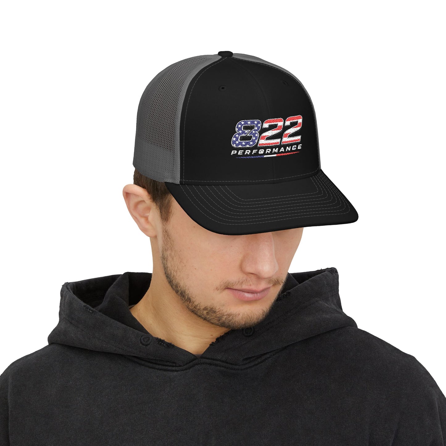Trucker Cap — "822 Performance" American Flag Racing Snapback