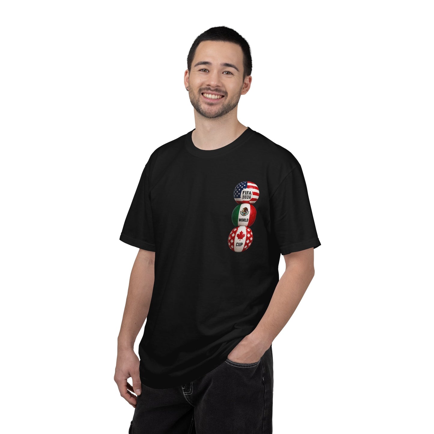 Soccer World Cup 2026 T-Shirt — FIFA WC Gold Trophy with USA, Mexico & Canada Flags