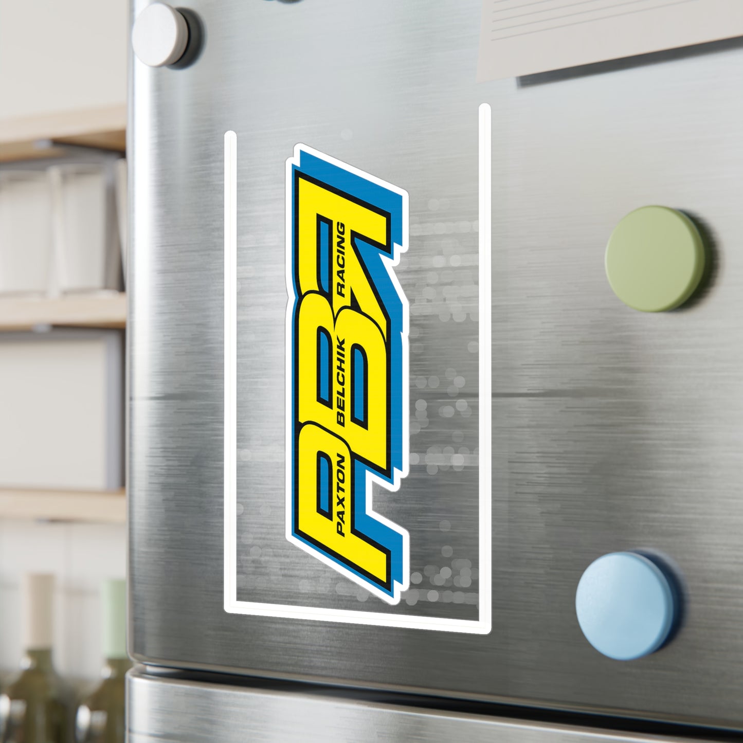 Decal - Paxton Bellick Racing (PBR) Yellow & Blue Kiss-Cut Vinyl Sticker