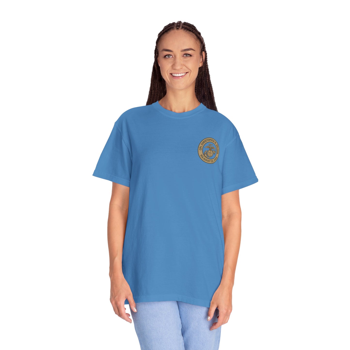 Cpl. Christopher W. Belchik Women's Memorial T-Shirt | Unisex Garment-Dyed Tee, Tribute Shirt, Veterans Gift, Casual Wear, Memorial Day Apparel