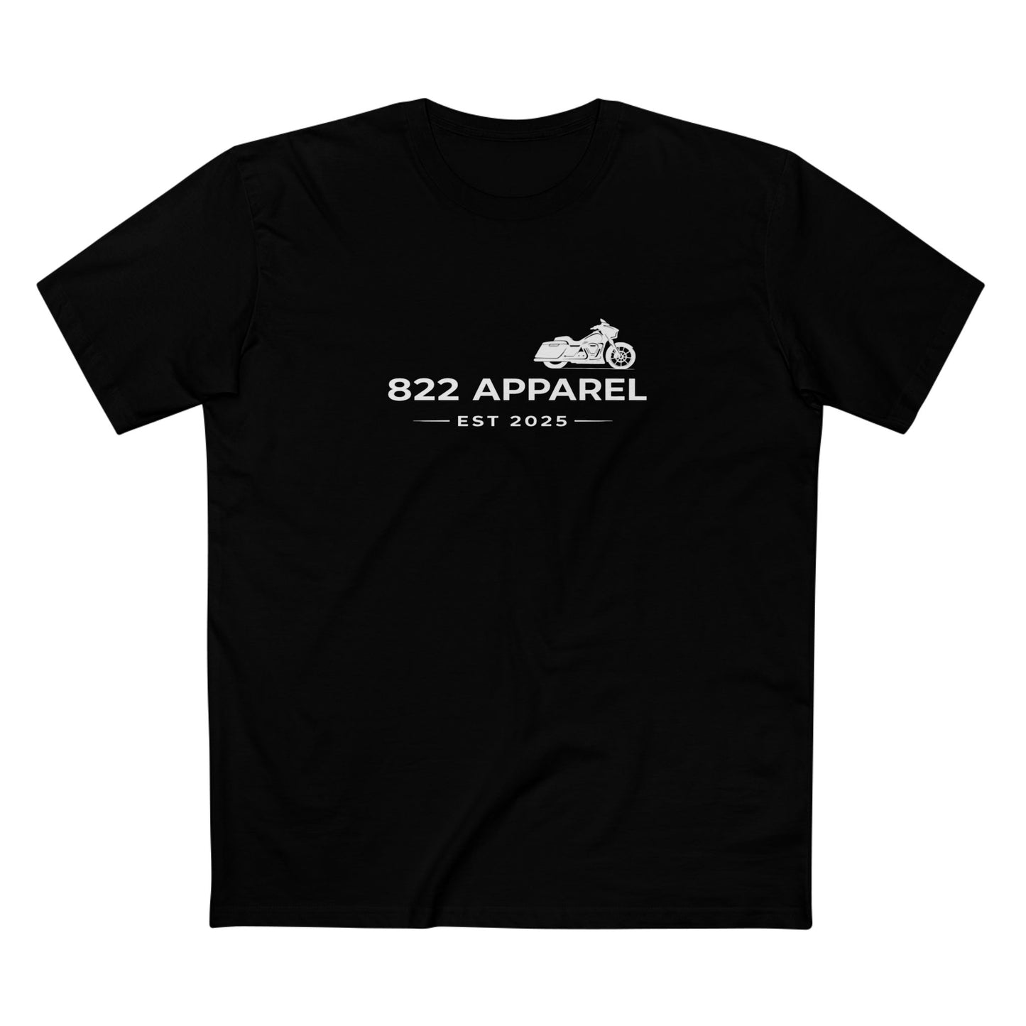 Motorcycle Logo Tee — "822 Apparel EST 2025" Classic Black T-Shirt