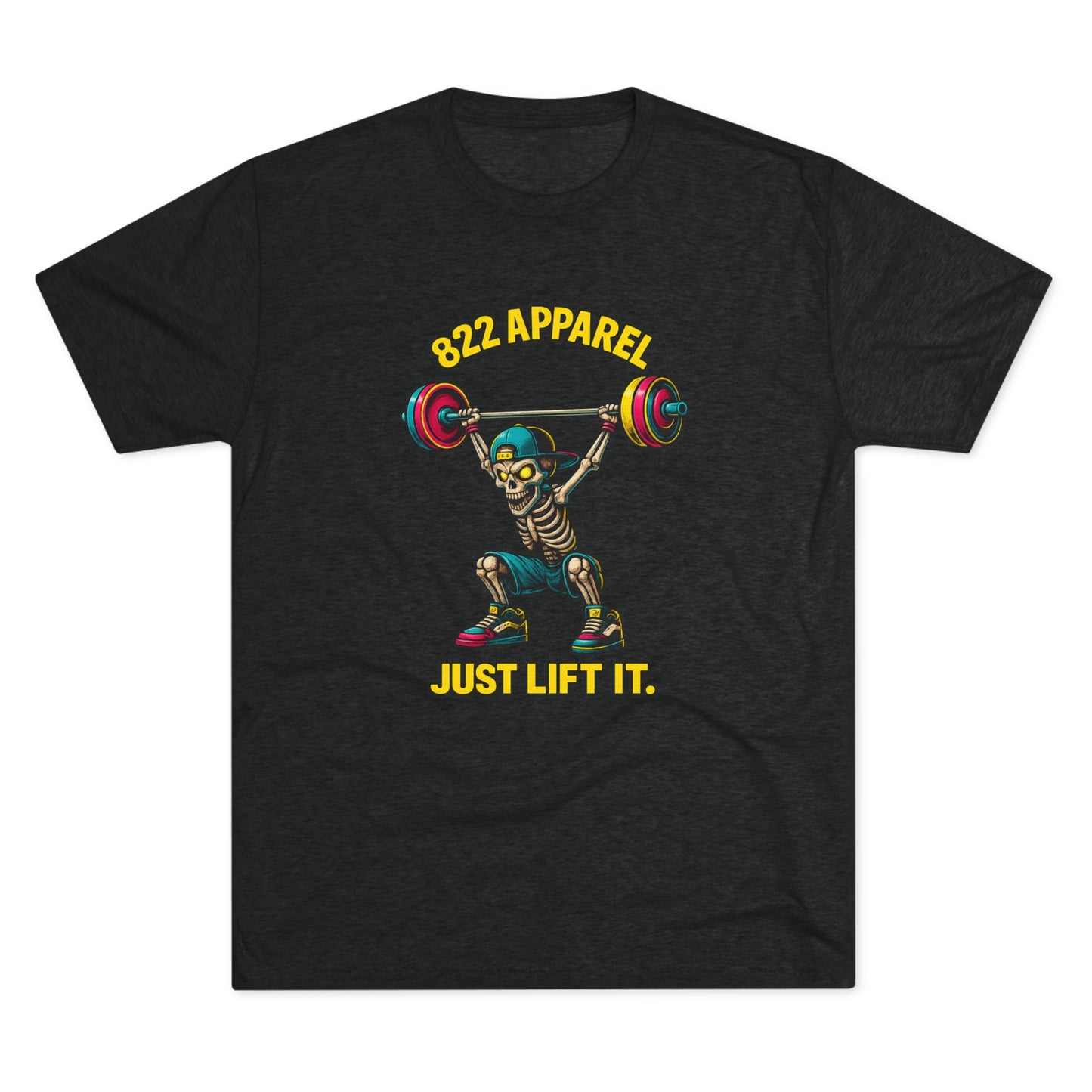 Weightlifting Skeleton T-Shirt — "822 Apparel" Just Lift It Gym Tee