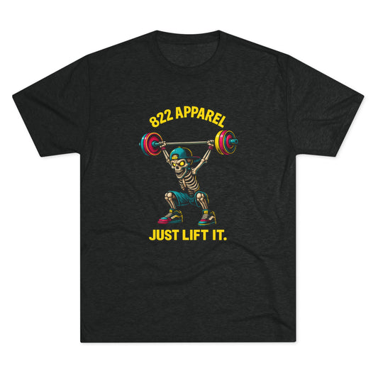 Weightlifting Skeleton T-Shirt — "822 Apparel" Just Lift It Gym Tee