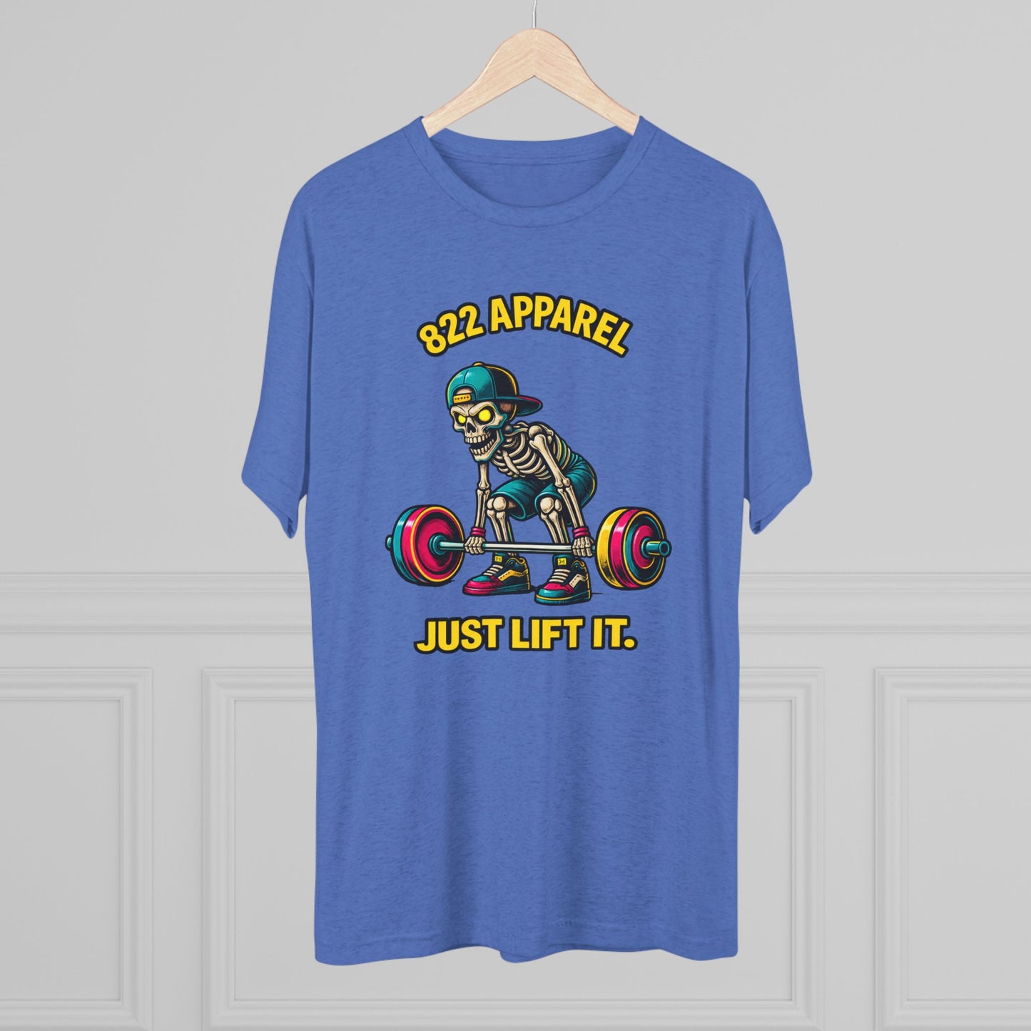 Weightlifting Skeleton Tee — "822 Apparel" Just Lift It Gym Shirt