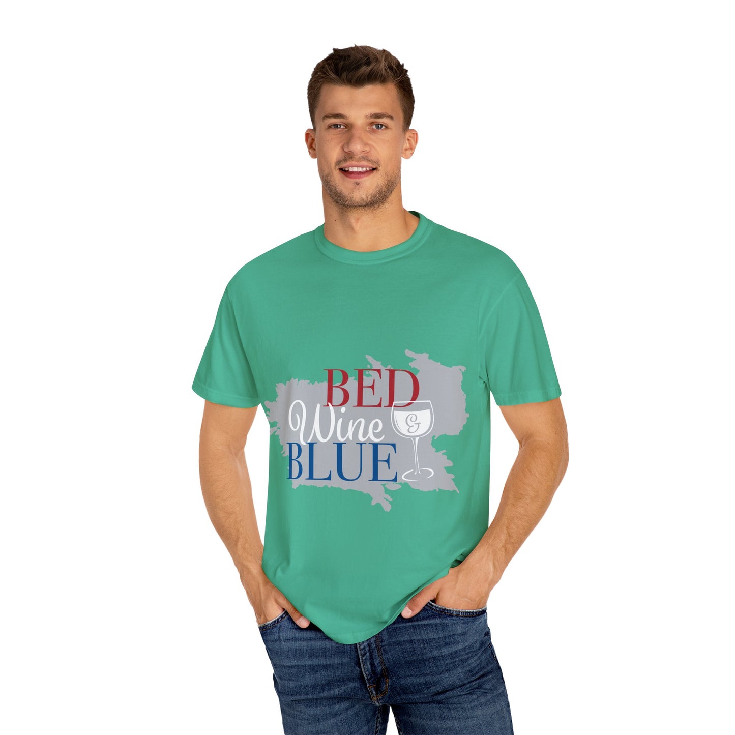 Funny Wine Lover T-Shirt - "Bed, Wine & Blue" Unisex Tee