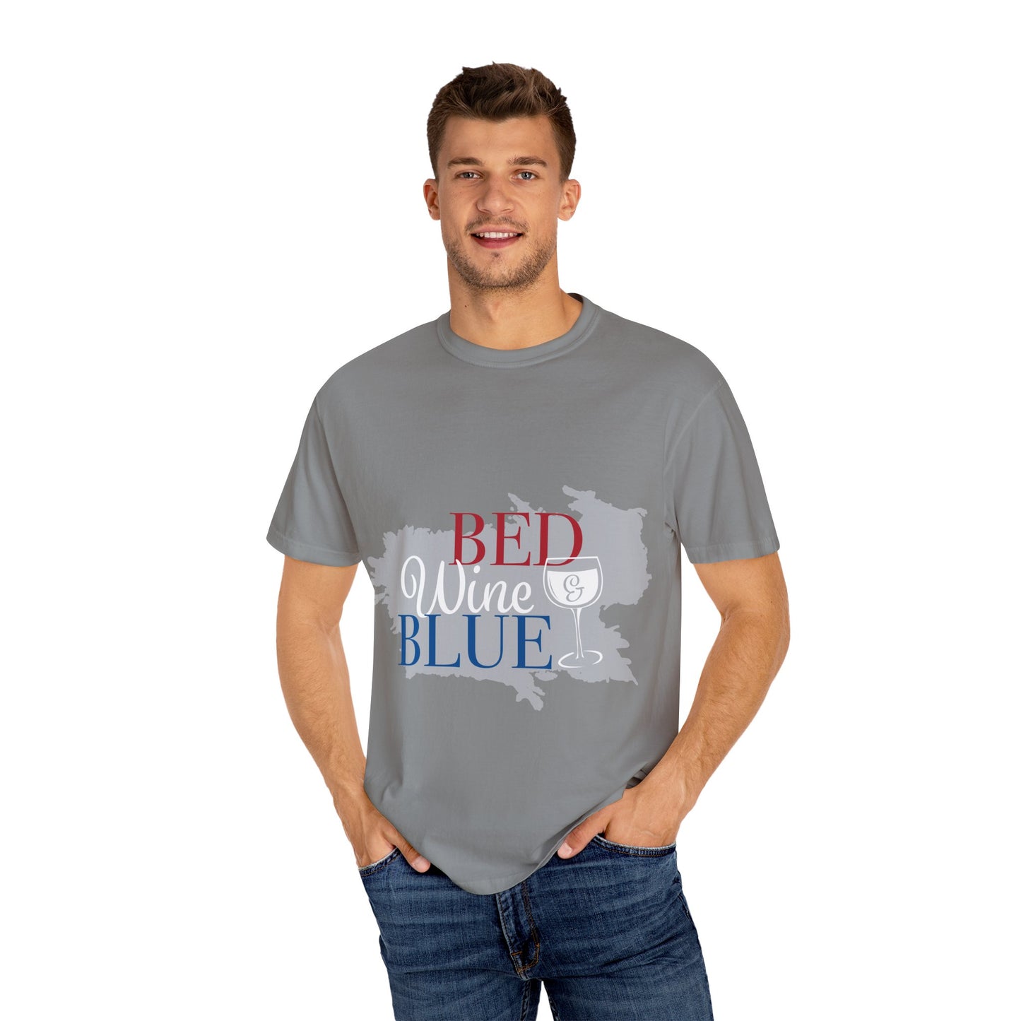 Funny Wine Lover T-Shirt - "Bed, Wine & Blue" Unisex Tee