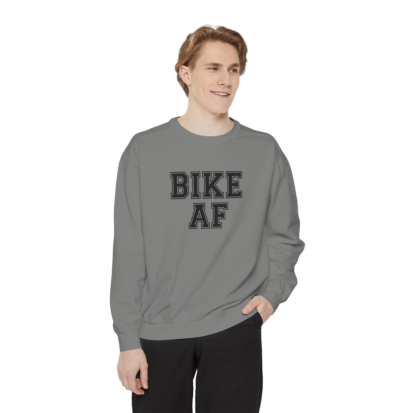 Bike AF Unisex Garment-Dyed Sweatshirt, Comfortable Cycling Sweatshirt, Gift for Cyclists, Trendy Activewear, Perfect for Biking Enthusiasts