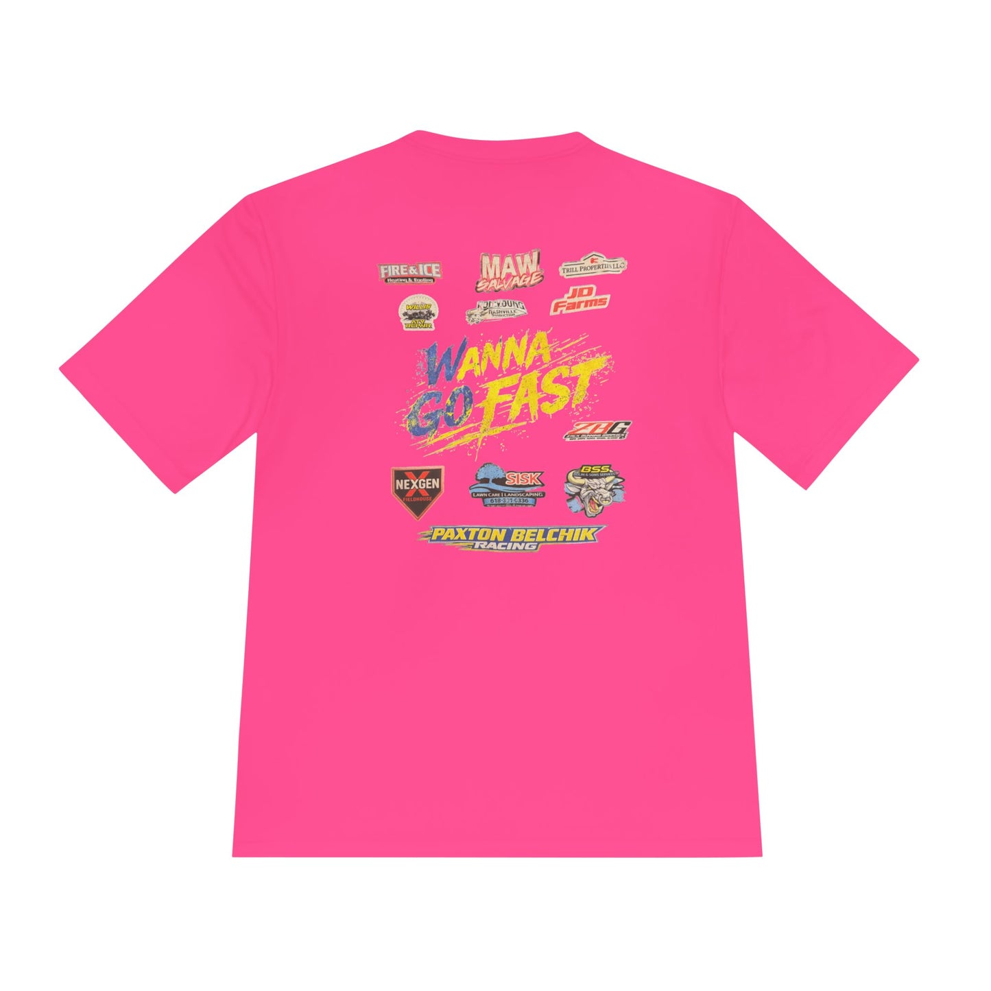 Wanna go Fast Racing Tee — Vintage Sponsor Patch Graphic