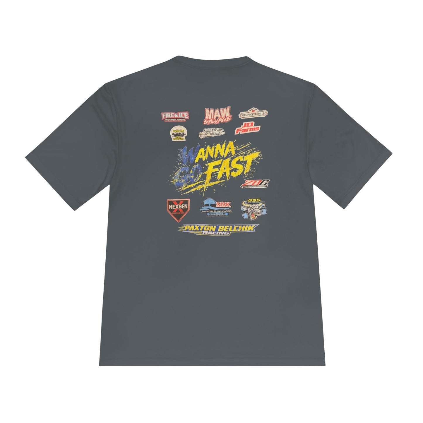 Wanna go Fast Racing Tee — Vintage Sponsor Patch Graphic
